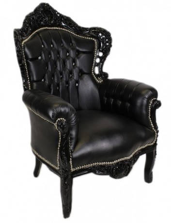 Casa Padrino Barock Sessel King Schwarz Lederoptik mit Bling Bling Glitzersteinen - Luxus Kollektion