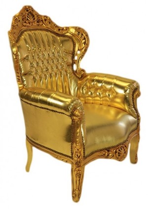 Casa Padrino Barock Sessel King Gold Lederoptik mit Glitzersteinen 85 x 85 x H. 120 cm