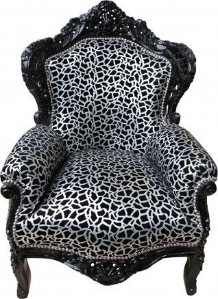 Casa Padrino Barock Sessel King Silber Schwarz Muster / Schwarz 85 x 85 x H.120 cm