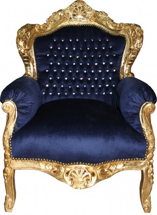 Casa Padrino Barock Sessel King royalblau / gold mit Bling Bling Glitzersteinen - Antikstil Sessel