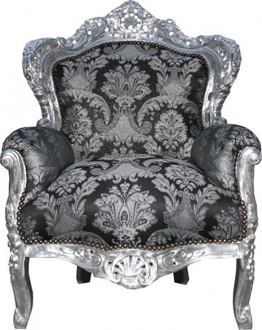 Casa Padrino Barock Sessel King Schwarz Muster / Silber 85 x 85 x H. 120 cm - Limited Edition Model