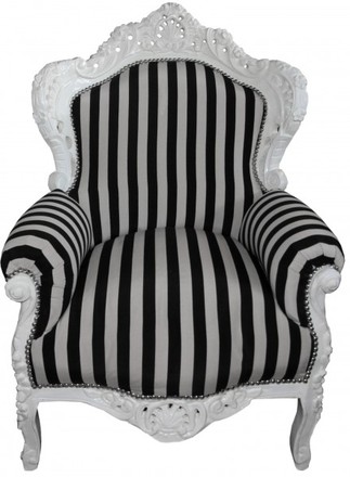 Casa Padrino Barock Sessel King wei� mit schwarz-wei�en Streifen 85 x 85 x H. 120 cm