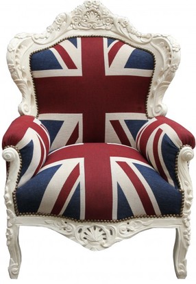 Casa Padrino Barock Sessel King Union Jack / Creme 85 x 85 x H. 120 cm - Barock England Sessel