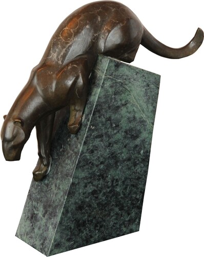 Luxus Bronze Panther Skulptur auf Marmorockel von Casa Padrino - Figur Antik Stil - schwere Ausf�hrung