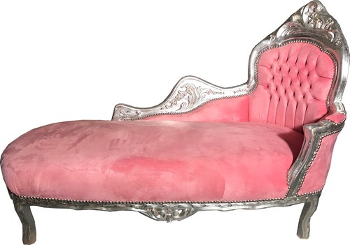 Casa Padrino Barock Chaiselongue Rosa / Silber - M�bel Liege Recamiere Wohnzimmer