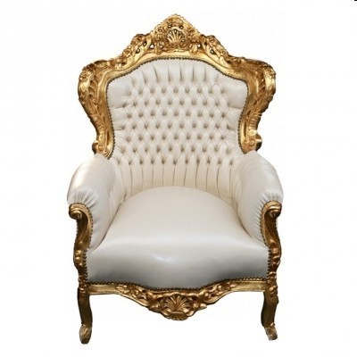 Casa Padrino Barock Sessel King Creme / Gold - Barock Sessel in Lederoptik