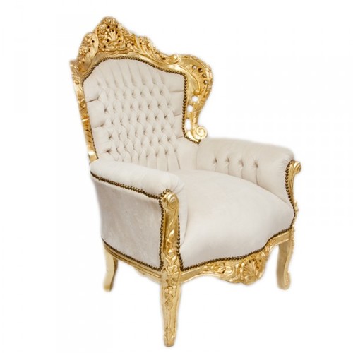 Casa Padrino Barock Sessel King Creme Samtstoff / Gold - Antik Stil Sessel