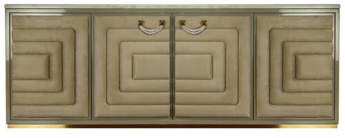 CPBlack Luxus Sideboard Taupefarben / Gold - Handgefertigtes Sideboard mit 4 T�ren und Swarovski Perlen