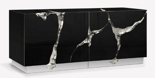 CPBlack Luxus Sideboard by Casa Padrino Schwarz / Silber