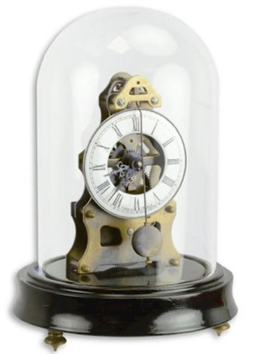 Casa Padrino Jugendstil Tischuhr mit Glasglocke Schwarz / Messingfarben  13 x H. 18,7 cm - Dekorative Schreibtischuhr - Deko Accessoires