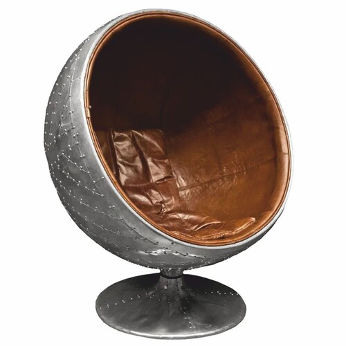 Casa Padrino Aluminium Leder Drehsessel Silber / Braun H. 120 cm - Aluminium M�bel