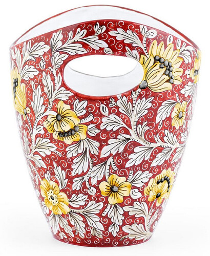 Casa Padrino Luxus Keramik Eiseimer Rot / Mehrfarbig  27 x H. 25 cm - Handgefertigter & handbemalter Eisk�bel - Weink�hler - Sektk�hler - Champagnerk�hler - Luxus Qualit�t - Made in Italy
