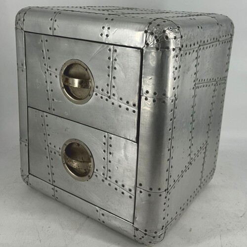 Casa Padrino Aluminium Flugzeug Flieger Nachttisch mit 2 Schubladen Silber H. 50 cm