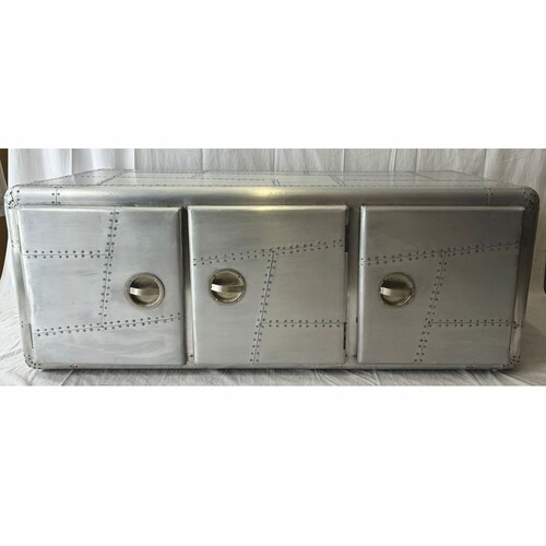 Casa Padrino Aluminium Flugzeug Flieger TV Schrank mit 3 T�ren Silber 145 cm