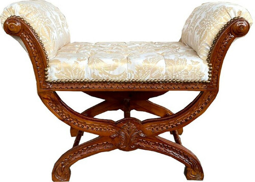 Casa Padrino Barock Sitzhocker Wei� / Gold / Braun - Handgefertigter Antik Stil Hocker mit elegantem Muster - Schemel im Barockstil - Barock Hocker M�bel