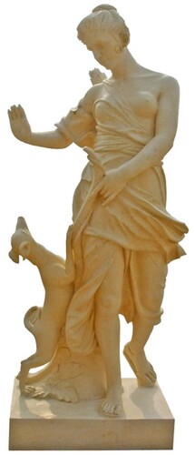 Casa Padrino Antik Stil Marmor Skulptur Frau mit Hund Beige H. 200 cm