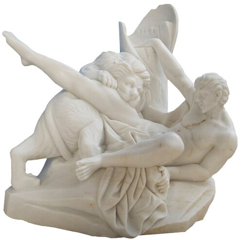 Casa Padrino Antik Stil Marmor Skulptur Mann & L�we Grau H. 68 cm