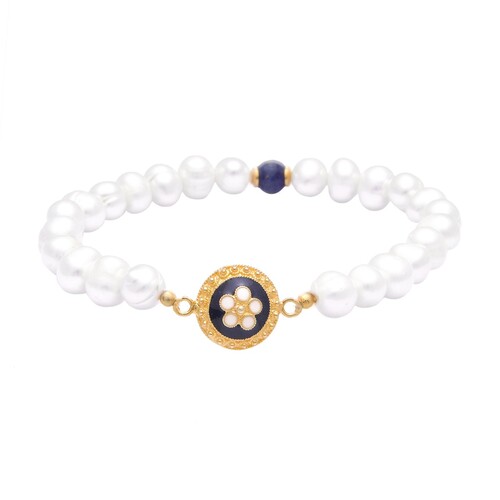 Casa Padrino Armband Caramujo aus Vergoldetem Silber mit Perlen