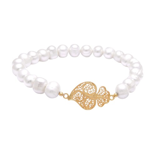 Casa Padrino Armband Herz von Viana aus Vergoldetem Silber mit Perlen