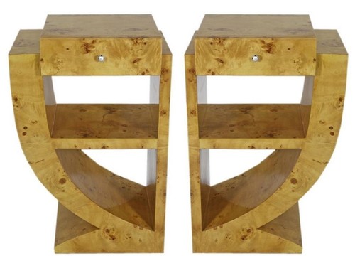 Casa Padrino Art Deco Beistelltisch Set Hellbraun 50 x 40 x H. 75 cm - Wurzelholz Beistelltische mit Schublade - Nachttische - Luxus Qualit�t