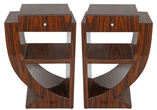 Casa Padrino Art Deco Beistelltisch Set Braun 50 x 40 x H. 75 cm - Mahagoni Beistelltische mit Schublade - Nachttische - Luxus Qualit�t