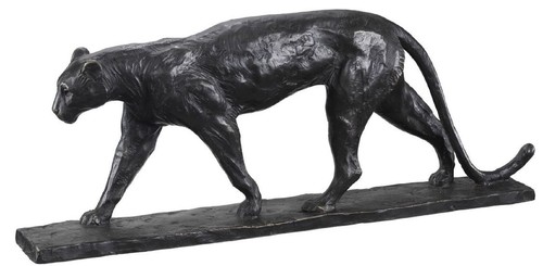 Casa Padrino Luxus Bronze Skulptur Leopard Schwarz 49 x 7 x H. 18,5 cm - Bronzefigur - Tierfigur - Deko Accessoires