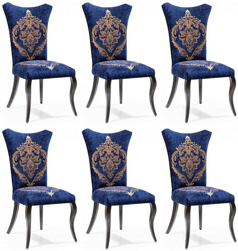 Casa Padrino Barock Esszimmer Stuhl Set Royalblau / Gold / Schwarz 50 x 47 x H. 105 cm - K�chen St�hle 6er Set - Barock Esszimmer M�bel