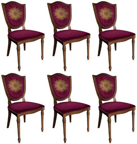 Casa Padrino Art Deco Esszimmerstuhl Set Lila / Braun - 6 Handgefertigte Art Deco K�chen St�hle - Art Deco Esszimmer M�bel