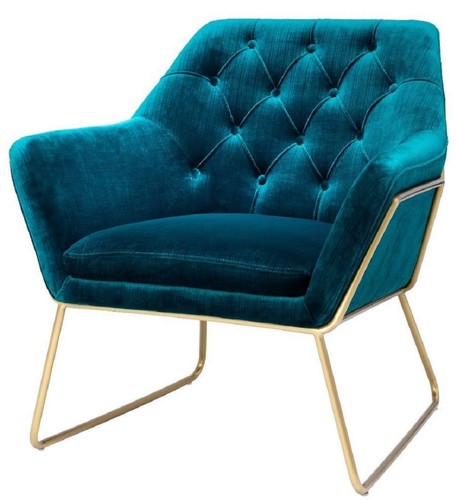 Casa Padrino Luxus Lounge Samt Sessel Blau / Messing 75 x 78 x H. 82 cm - Retro Wohnzimmer Sessel - Luxus M�bel