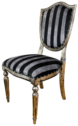 Casa Padrino Art Deco Luxus Esszimmer Stuhl Schwarz Silber Streifen / Antik Stil Silber 52,5 x 59 x H. 104 cm - Luxus Hotel M�bel