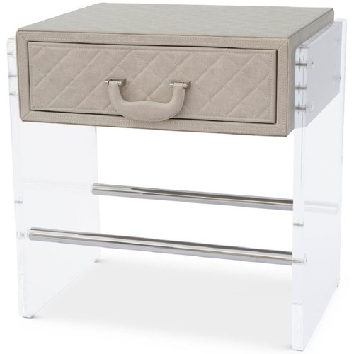 Casa Padrino Luxus Nachttisch mit Schublade Cappuccino / Silber 59 x 53 x H. 72 cm - Eleganter Beistelltisch mit hochwertigem Leder - Luxus Schlafzimmerm�bel