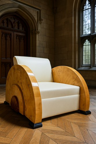 Casa Padrino Art Deco Sessel Wei� / Naturfarben / Braun / Schwarz 75 x 110 x H. 80 cm - Lounge Sessel - Art Deco M�bel - Luxus M�bel