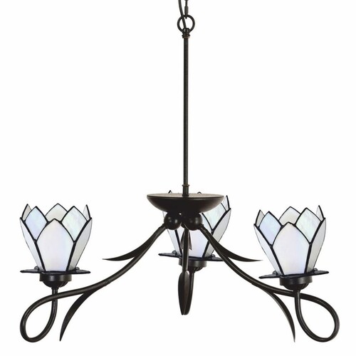 Casa Padrino Art Deco Tiffany Kronleuchter Braun / Wei�  80 cm - Tiffany Leuchten