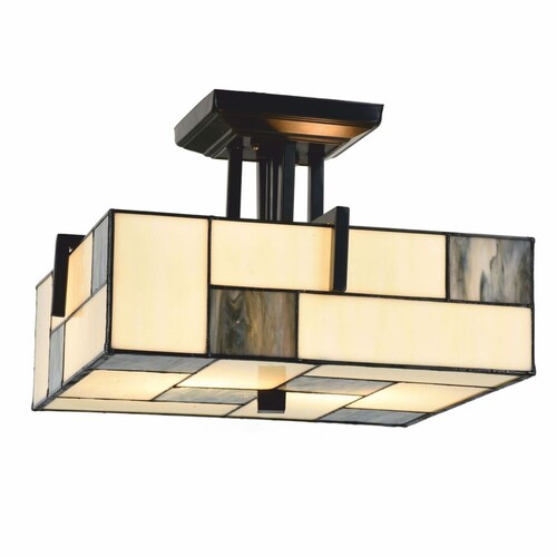 Casa Padrino Art Deco Tiffany Deckenleuchte Creme / Schwarz 35 cm - Tiffany Leuchten