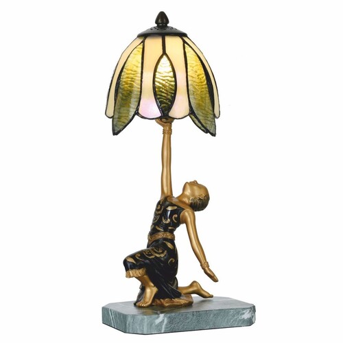 Casa Padrino Art Deco Tiffany Tischleuchte Dame Gold / Schwarz / Gr�n H. 38 cm