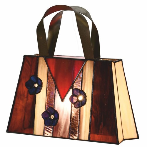 Casa Padrino Art Deco Tiffany Tischleuchte in Handtaschenform Rot / Gelb / Lila 26 cm