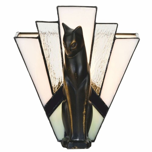Casa Padrino Art Deco Tiffany Tischleuchte Katze Schwarz / Wei� H. 18,5 cm
