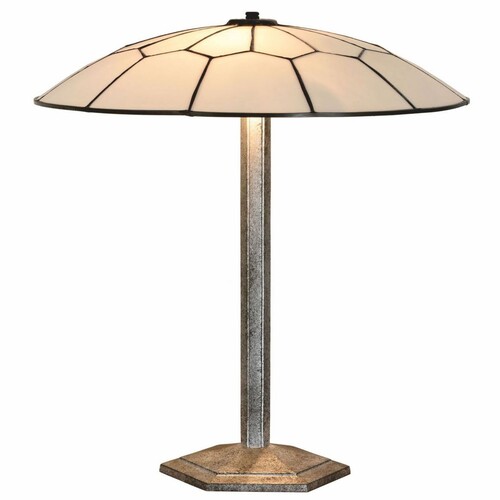 Casa Padrino Art Deco Tiffany Tischleuchte Wei� / Schwarz / Silber H. 48 cm - Tiffany Leuchten