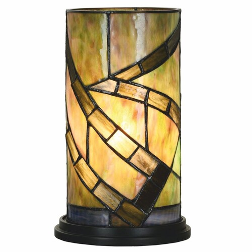 Casa Padrino Art Deco Tiffany Tischleuchte Gr�n / Braun / Schwarz H. 25 cm - Runde Schreibtischleuchte - Tiffany Leuchten