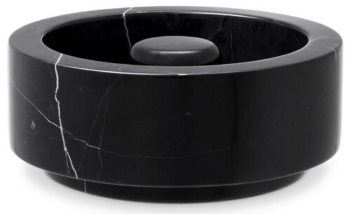 Casa Padrino Luxus Aschenbecher Schwarz  20 x H. 7,5 cm - Runder Marmor Aschenbecher - Deko Accessoires - Luxus Qualit�t