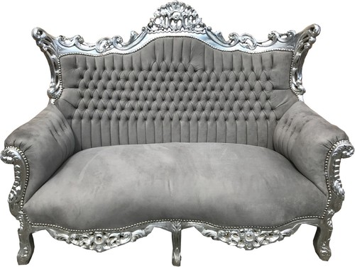 Casa Padrino Barock 2-er Sofa Master Grau / Silber  - Antik Stil M�bel