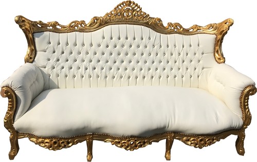 Casa Padrino Barock 3-er Sofa  Master Weiss / Gold mit Bling Bling Glitzersteinen - Antik M�bel 