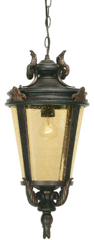 Casa Padrino Barock Au�enh�ngeleuchte Antik Schwarz / Bronze / Bernsteinfarben  28 x H. 56 cm - Nostalgische Balkon Garten Terrassen Au�enleuchte - Nostalgische Au�enbeleuchtung