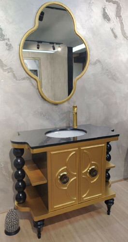 Casa Padrino Barock Badezimmer Set Schwarz / Gold - 1 Waschtisch mit Keramik Waschbecken & 1 Wandspiegel - Barock Badezimmer Mbel 
