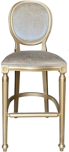 Casa Padrino Barock Barstuhl Gold / Gold - Handgefertigter Massivholz Antik Stil Barhocker mit Samtstoff - Barock Barm�bel
