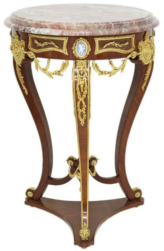 Casa Padrino Barock Beistelltisch Braun / Gold / Rot  55 x H. 78 cm - Runder Massivholz Tisch im Barockstil - Barock Wohnzimmer M�bel