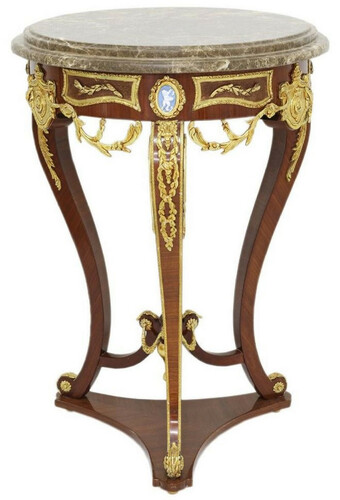 Casa Padrino Barock Beistelltisch Braun / Gold / Grau  55 x H. 78 cm - Runder Massivholz Tisch im Barockstil - Barock Wohnzimmer M�bel