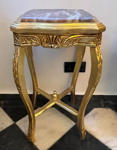 Casa Padrino Barock Beistelltisch Gold / Grau - Quadratischer Antik Stil Tisch mit Marmorplatte - Barockstil Wohnzimmer M�bel im Barockstil - Barock M�bel