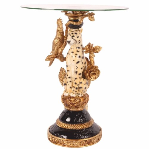 Casa Padrino Barock Beistelltisch Leopard mit Glasplatte H. 51,5 cm - Barock M�bel