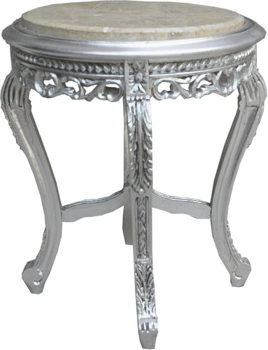 Casa Padrino Barock Beistelltisch Silber mit cremefarbener Marmorplatte 48 x 48 x H. 55 cm - Barockm�bel Beistell Tisch